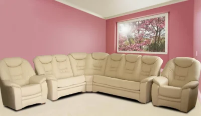 Komplet wypoczynkowy: Narożnik 230x280 cm + 2 x Fotel Ares w tkaninie obiciowej