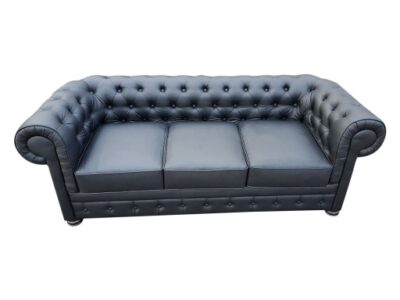 stylowa sofa chesterfield grafitowa granatowa pikowana eko skóra