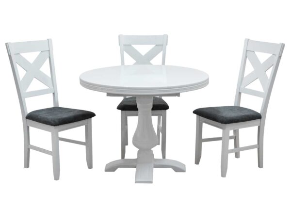 stół cezary okrągły biały 4 krzesła texas