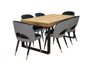 Designerski Stół SJ51 160/90 +40 cm wkładka + 6 krzeseł KW 112 Pepitka