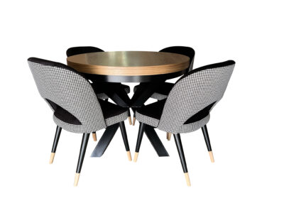 ZESTAW MEBLI: Stół okrągły LOFT 100 + 2x50 cm + 4 krzesła KW112 Pepitka