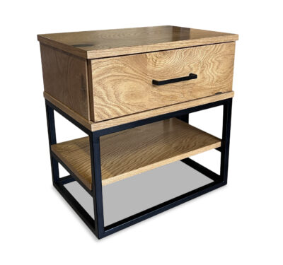 Szafka nocna dębowa 1S1P Karmel, metalowa szafka w stylu loft