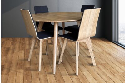 Stół z krzesłami, stół okrągły Renos fi 120 + 4 krzesła Luka z drewna dębowego