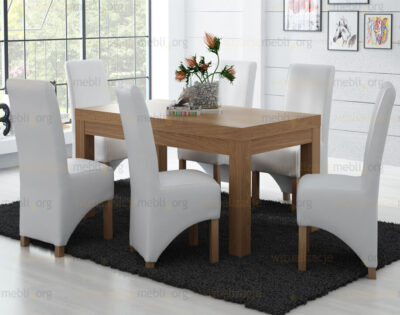 ZESTAW MEBLI: Rozkładany Stół Max 160/200x90 cm + 6 krzeseł tapicerowanych Opium Skos
