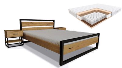 Łóżko dębowe 160x200 Karmel z materacem sprężynowym Hilding Pasodoble
