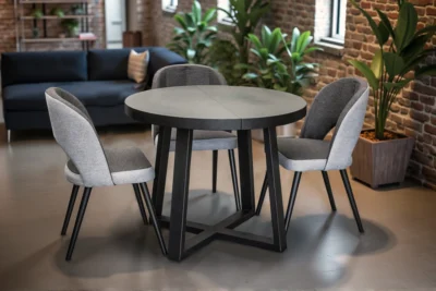 Zestaw: Stół Wj971 black  fi100 + 2x wkładki  50 cm dębowy fornirowany + 4 krzesła KW112