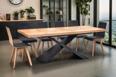 Stół Loft Top dębowy fornirowany 200/100 + 2 x 50 cm + 6 krzeseł Luka