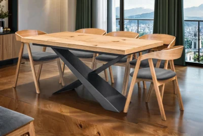 Stół Loft Top dębowy fornirowany 200/100 + 2 x 50 cm + 6 krzeseł  dębowych X1