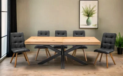 Stół Loft P2 400 cm Dębowy rozkładany 100×200 + 4×50 cm +  6 Krzeseł Kw110