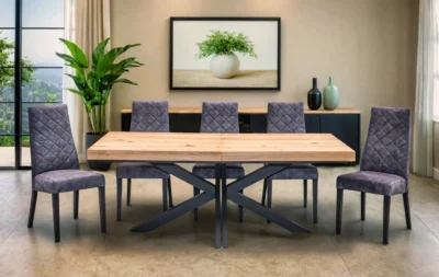 Stół Loft P2 400 cm Dębowy  rozkładany 100×200 + 4×50 cm +  6 Krzeseł Kw142