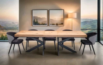 Stół Loft P2 400 cm Dębowy  rozkładany 100x200 + 4x50 cm +  6 Krzeseł Pepitka