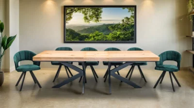 Stół Loft P2 400 cm Dębowy Fornirowany rozkładany 100x200 + 4x50 cm + 6 Krzeseł Faro