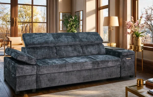 Trzyosobowa kanapa Infinity IV w nowoczesnym stylu, z regulowanymi zagłówkami