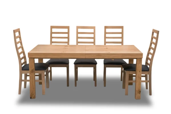 Stół Wasyl 180/90 + 2 wkładki po 45 cm + 6 Krzeseł drewnianych SK1