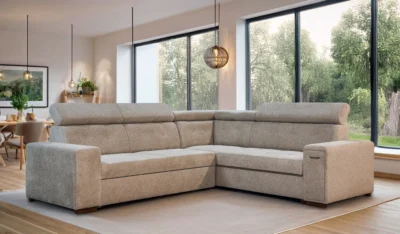 Narożnik skórzany z funkcją spania, kanapa narożna Tulum XVII 230×270 cm