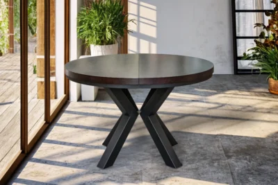 Stół okrągły rozkładany fi 120+ 2 x 40 cm LOFT z designerskimi nogami