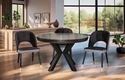 Stół okrągły rozkładany fi 120+ 2 x 40 cm + 4x KW112