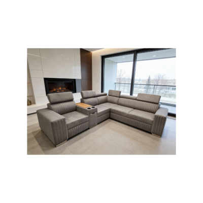 Narożnik Silo II z funkcją spania, barkiem i ozdobnymi przeszyciami