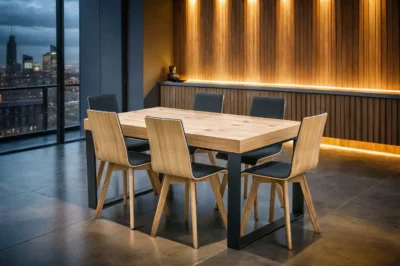 Stół rozkładany 160/90 + 40 cm SJ51 loft  + 6 Krzeseł LUKA