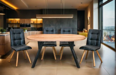 Stół Okrągły Rozkładany Nero 160x100cm + 4x KW110