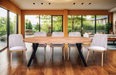 Stół Okrągły Rozkładany Nero 160x100cm + 6 krzeseł Tokyo