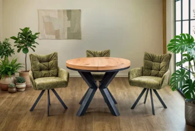 Stół okrągły rozkładany fi 100 + 2 x 50 cm LOFT + 4 Krzesła Ivona
