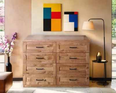 Komoda 8S Karmel 140 cm lite drewno + elementy fornirowane