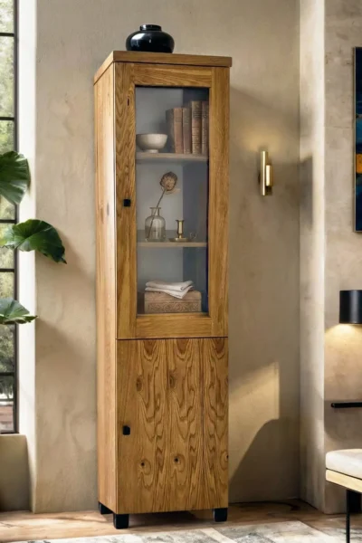 Witryna Karmel 55 cm lite drewno + elementy fornirowane