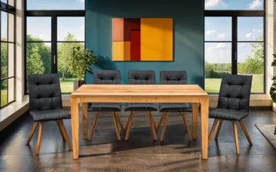 Stół OSKAR fornirowany 160/90 + 2 x 40 cm + 6 Krzeseł KW110