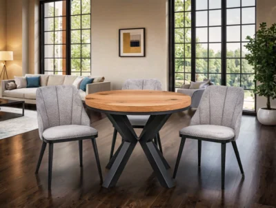 Stół loft X fi 100 + 2 x 50 cm  + 4 krzesła Tokyo