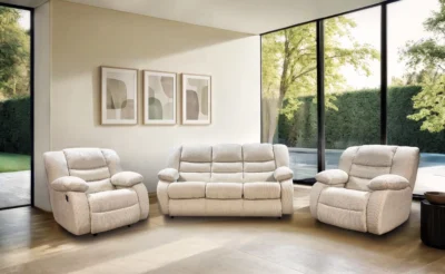 KOMPLET WYPOCZYNKOWY: 3+2+1 Borys z funkcją Relax w tkaninie obiciowej UNIQUE