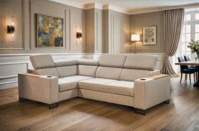 Mały funkcjonalny narożnik 250/170cm Charlie VII 2x uchwyty na kubki, USB+230V