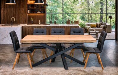 Stół XENO Rozkładany 160/90 + 2×40 + 6 krzeseł KW110