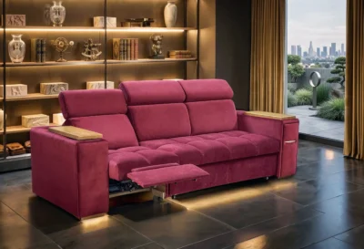 Sofa Cleo I Relax z Barkiem, port USB, półka, barek, funkcja spania