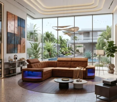 Narożnik Ronaldo II bez spania 290×210 cm, Relax LED, Regulowane zagłówki